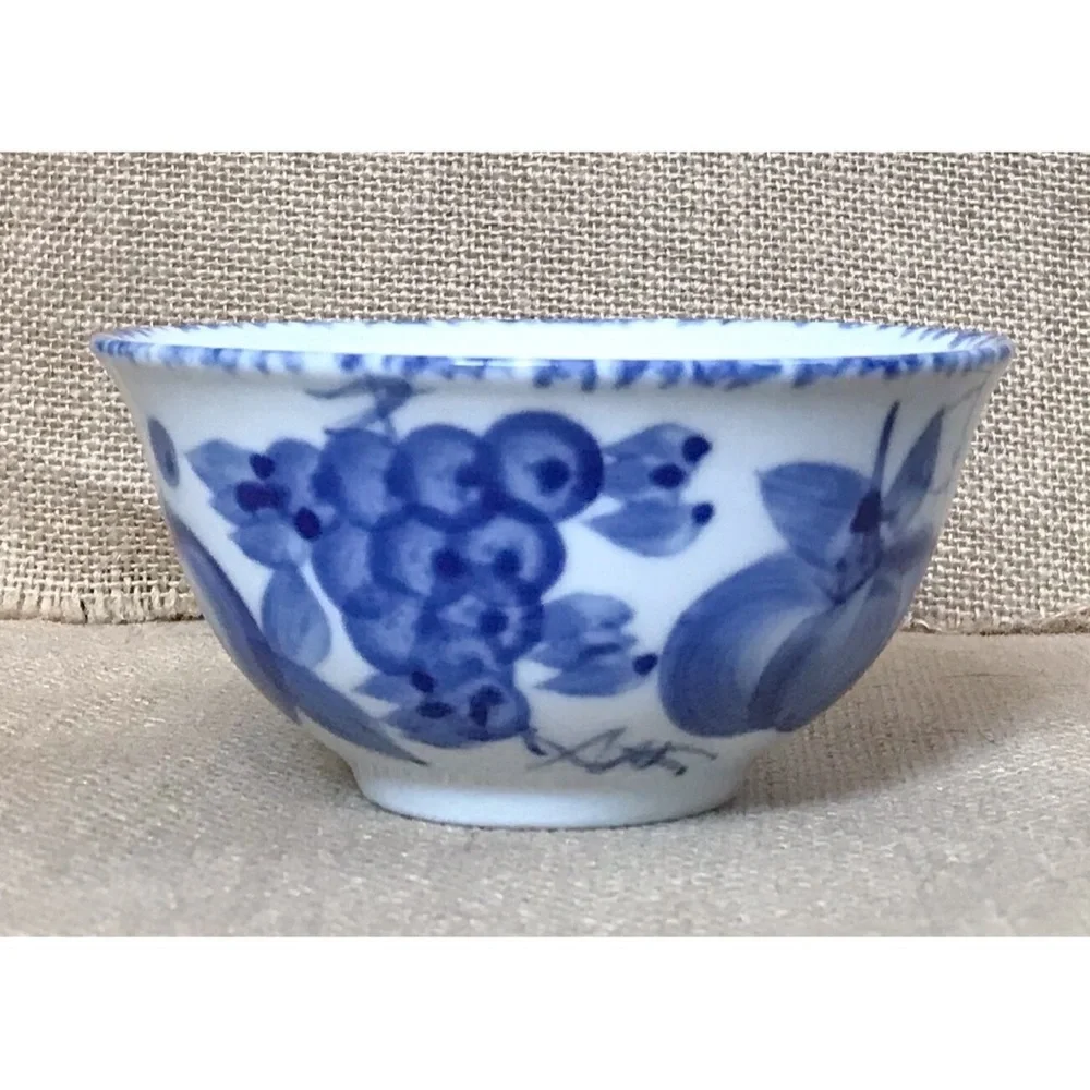 Nantucket White Blue Fruit Pattern Bowl 4 1/2 Inch Cottage Core Coastal Grandma